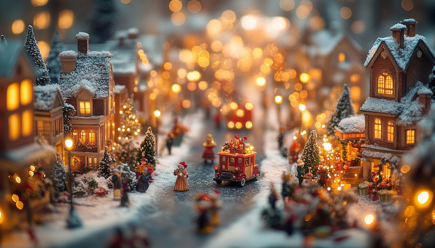 diorama of a winter parade in a small town